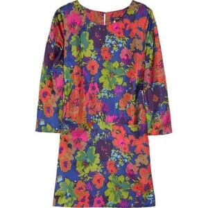 J.Crew Silk Jules Dress Blue Ashbury Floral Shift Long Sleeve Pockets 00